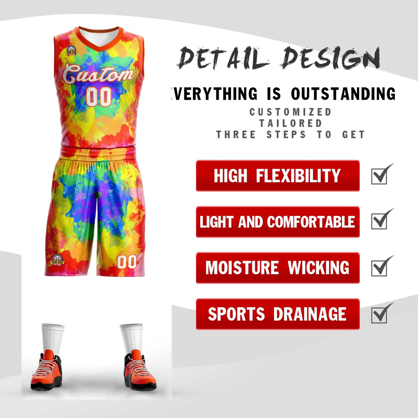 Custom Red White-Orange Graffiti Pattern Sets Mesh Basketball Jersey