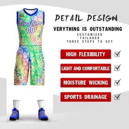 Custom Green White-Royal Graffiti Pattern Sets Mesh Basketball Jersey