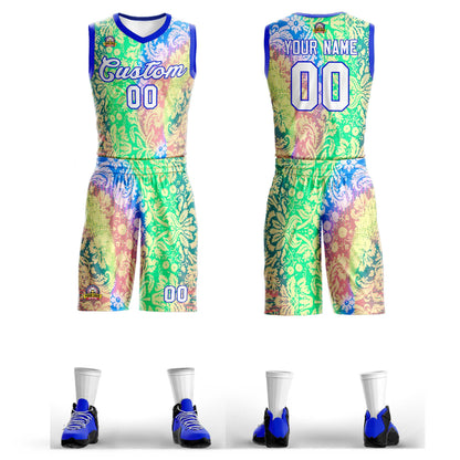 Custom Green White-Royal Graffiti Pattern Sets Mesh Basketball Jersey