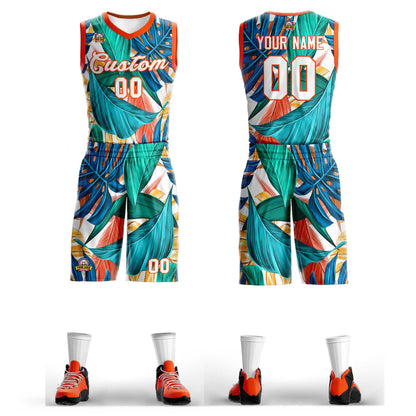 Custom Green White-Orange Graffiti Pattern Sets Mesh Basketball Jersey