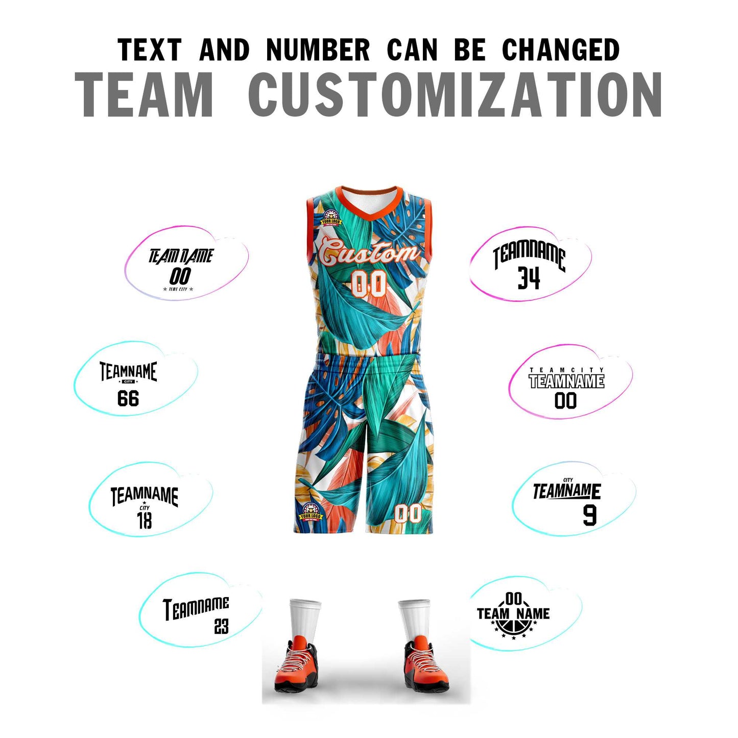 Custom Green White-Orange Graffiti Pattern Sets Mesh Basketball Jersey