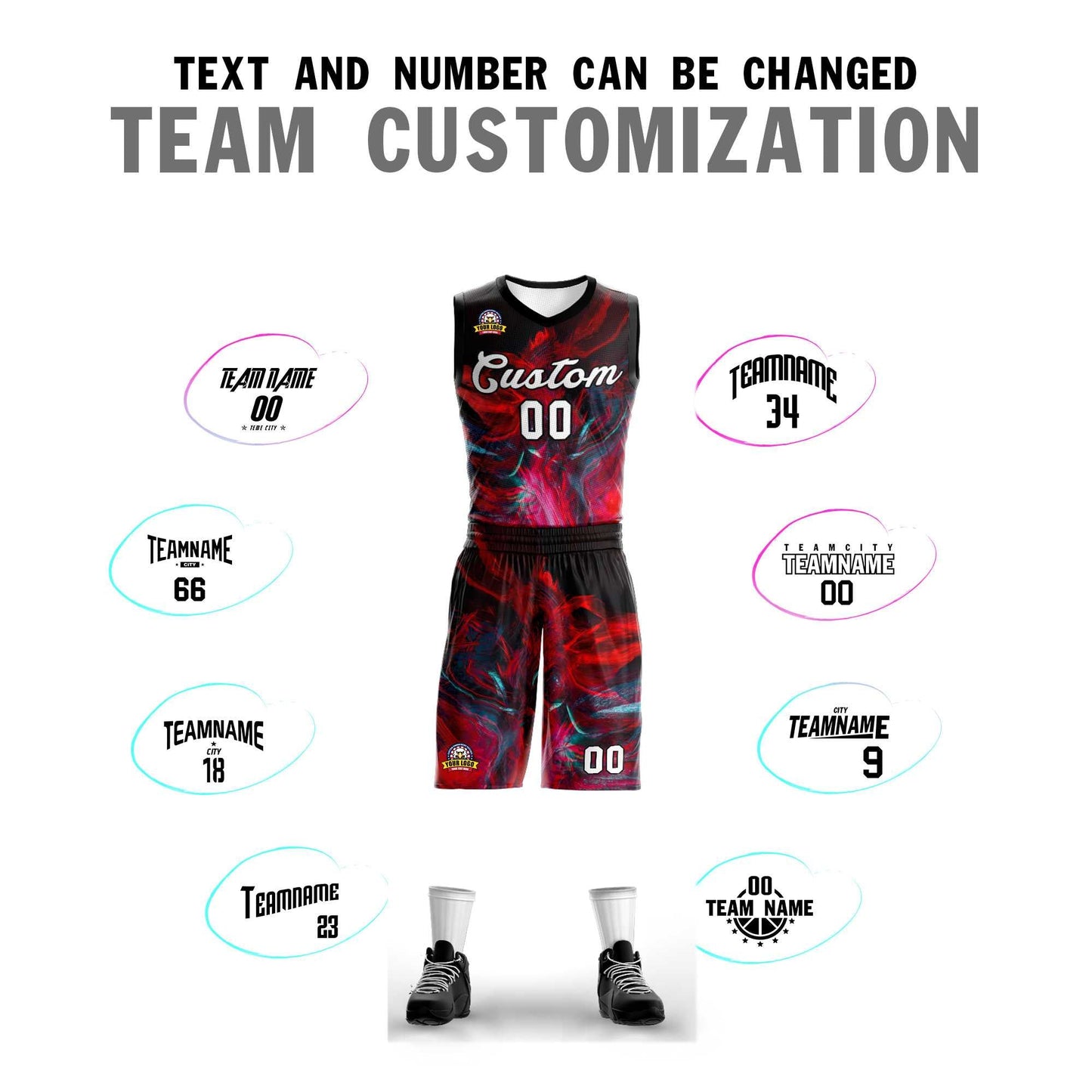 Custom Black White-Black Graffiti Pattern Sets Mesh Basketball Jersey