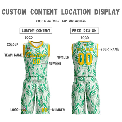 Custom Green Yellow-Yellow Graffiti Pattern Sets Mesh Basketball Jersey