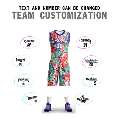 Custom Green White-Purple Graffiti Pattern Sets Mesh Basketball Jersey