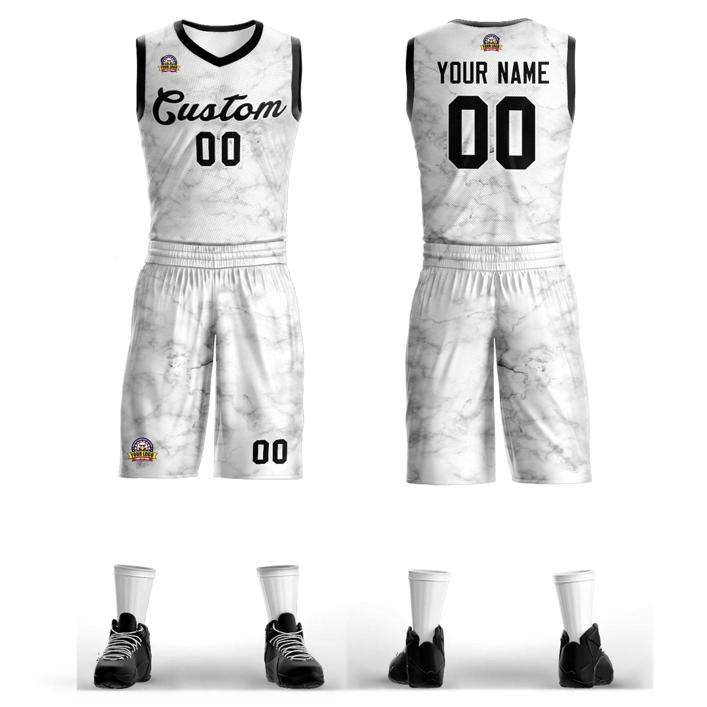 Custom White Black-White Graffiti Pattern Sets Mesh Basketball Jersey