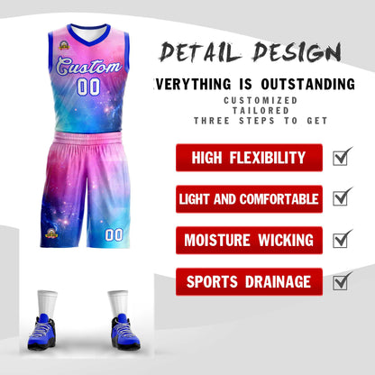 Custom Pink White-Royal Graffiti Pattern Sets Mesh Basketball Jersey