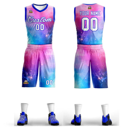 Custom Pink White-Royal Graffiti Pattern Sets Mesh Basketball Jersey