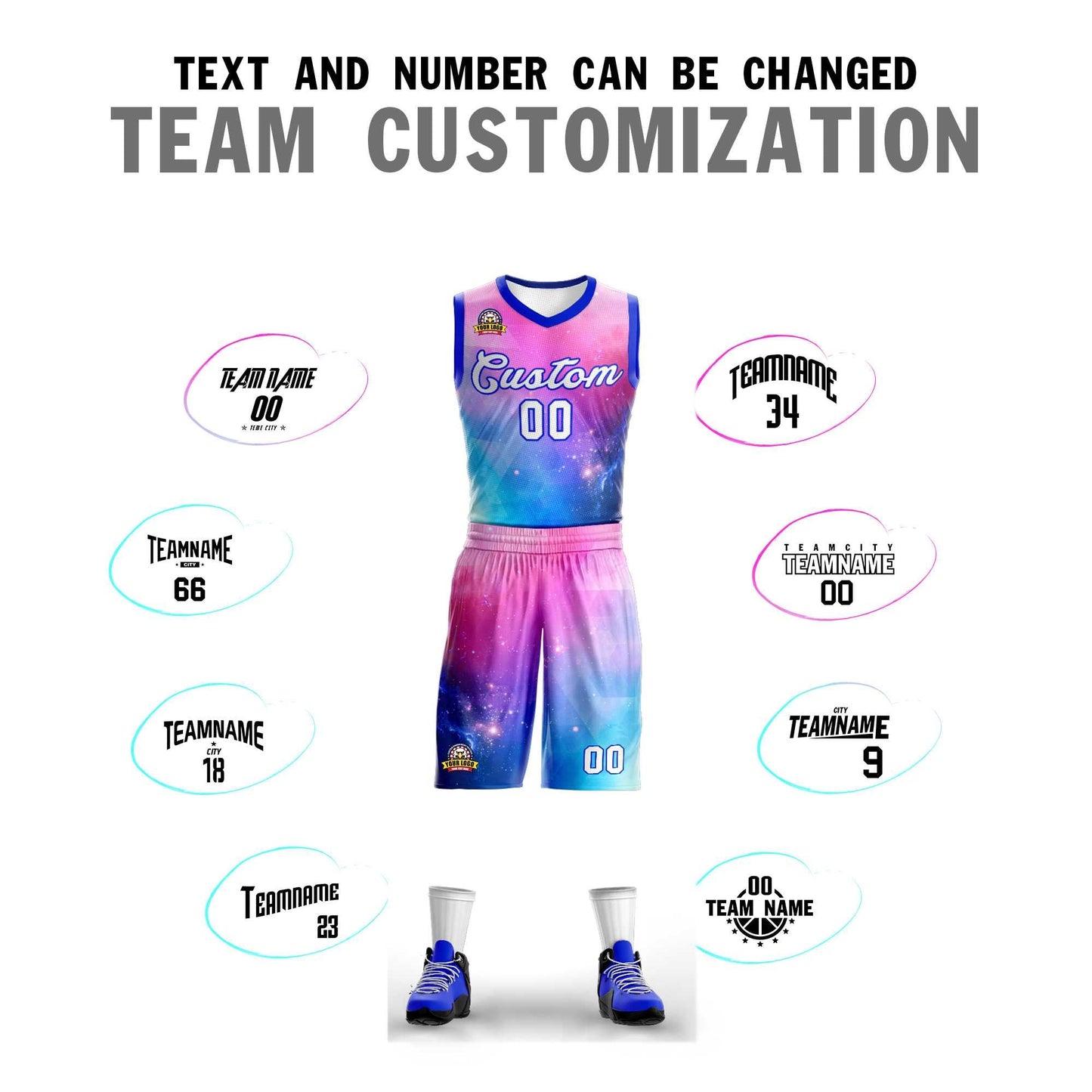 Custom Pink White-Royal Graffiti Pattern Sets Mesh Basketball Jersey