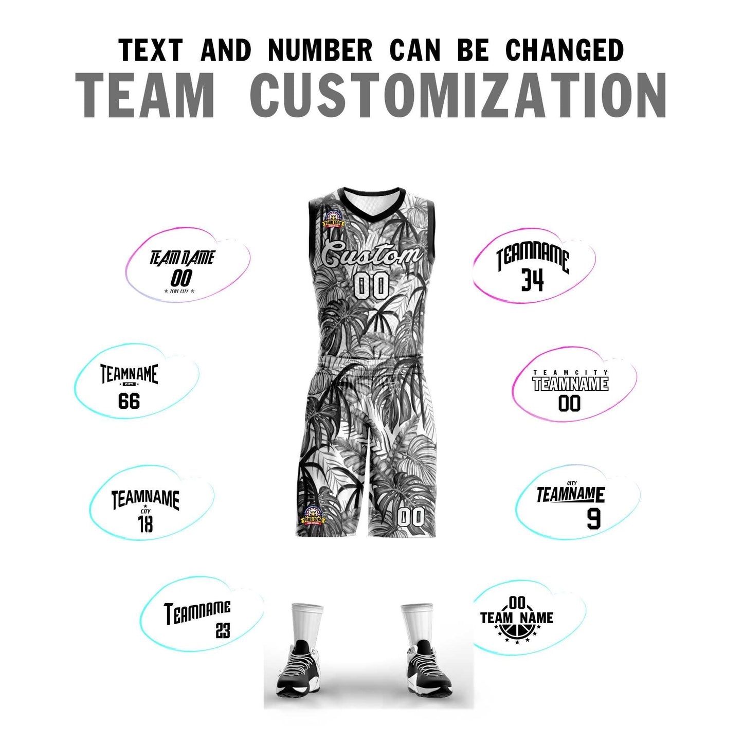 Custom Black White-Black Graffiti Pattern Sets Mesh Basketball Jersey