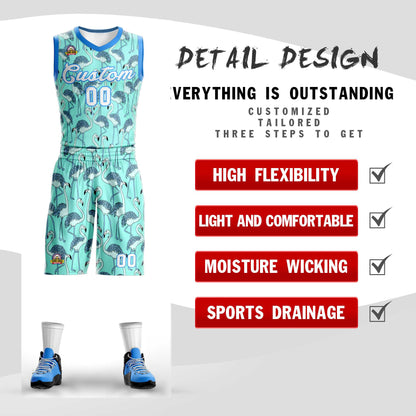 Custom Green White-Powder Blue Graffiti Pattern Sets Mesh Basketball Jersey