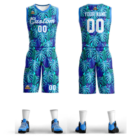 Custom Blue White-Powder Blue Graffiti Pattern Sets Mesh Basketball Jersey