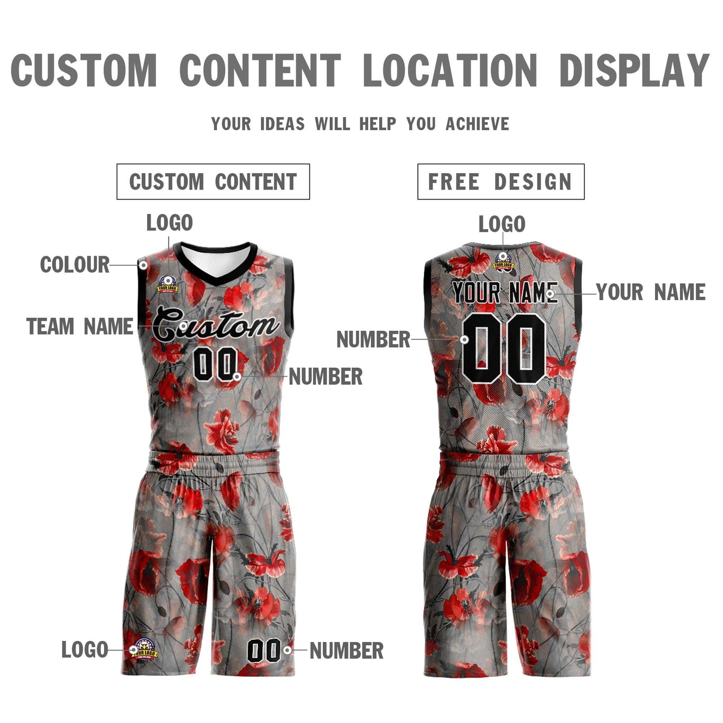 Custom Gray Black-White Graffiti Pattern Sets Mesh Basketball Jersey