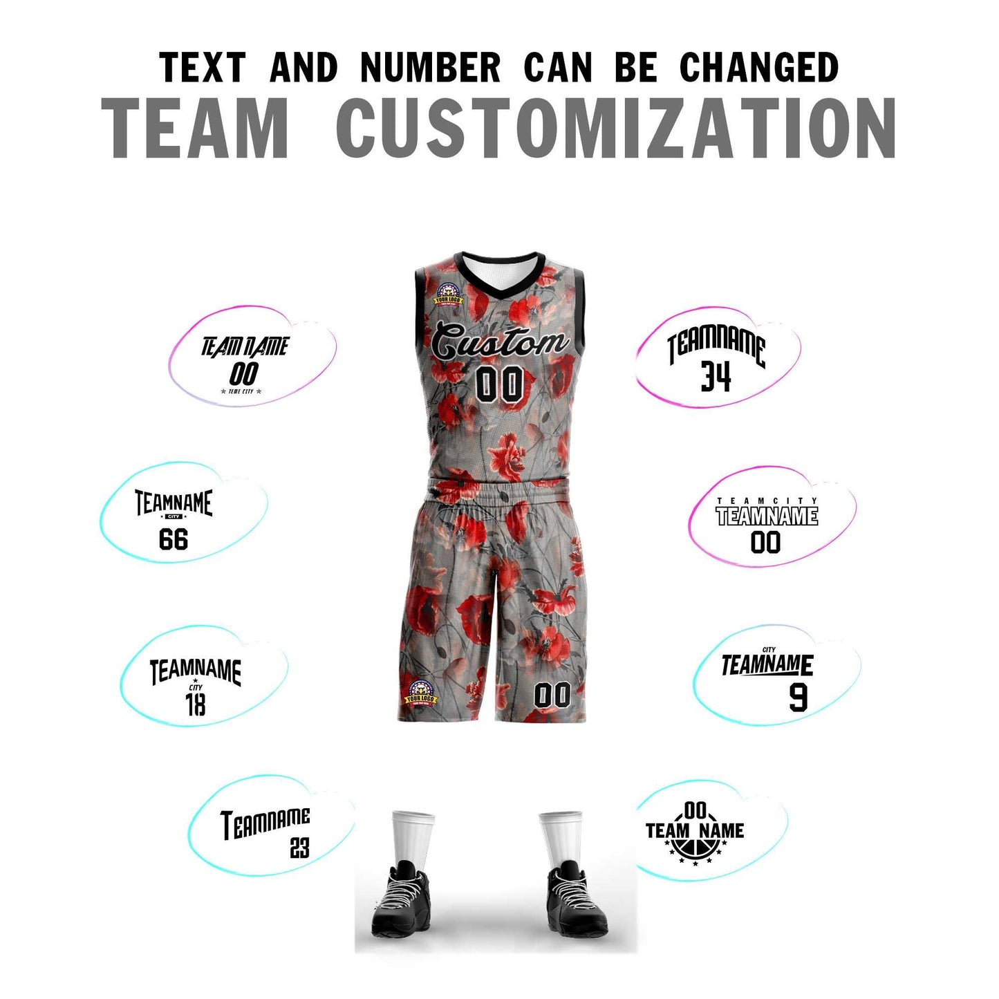 Custom Gray Black-White Graffiti Pattern Sets Mesh Basketball Jersey