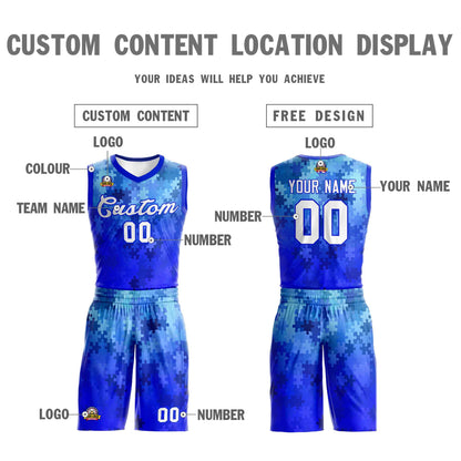 Custom Royal White-Royal Graffiti Pattern Sets Mesh Basketball Jersey