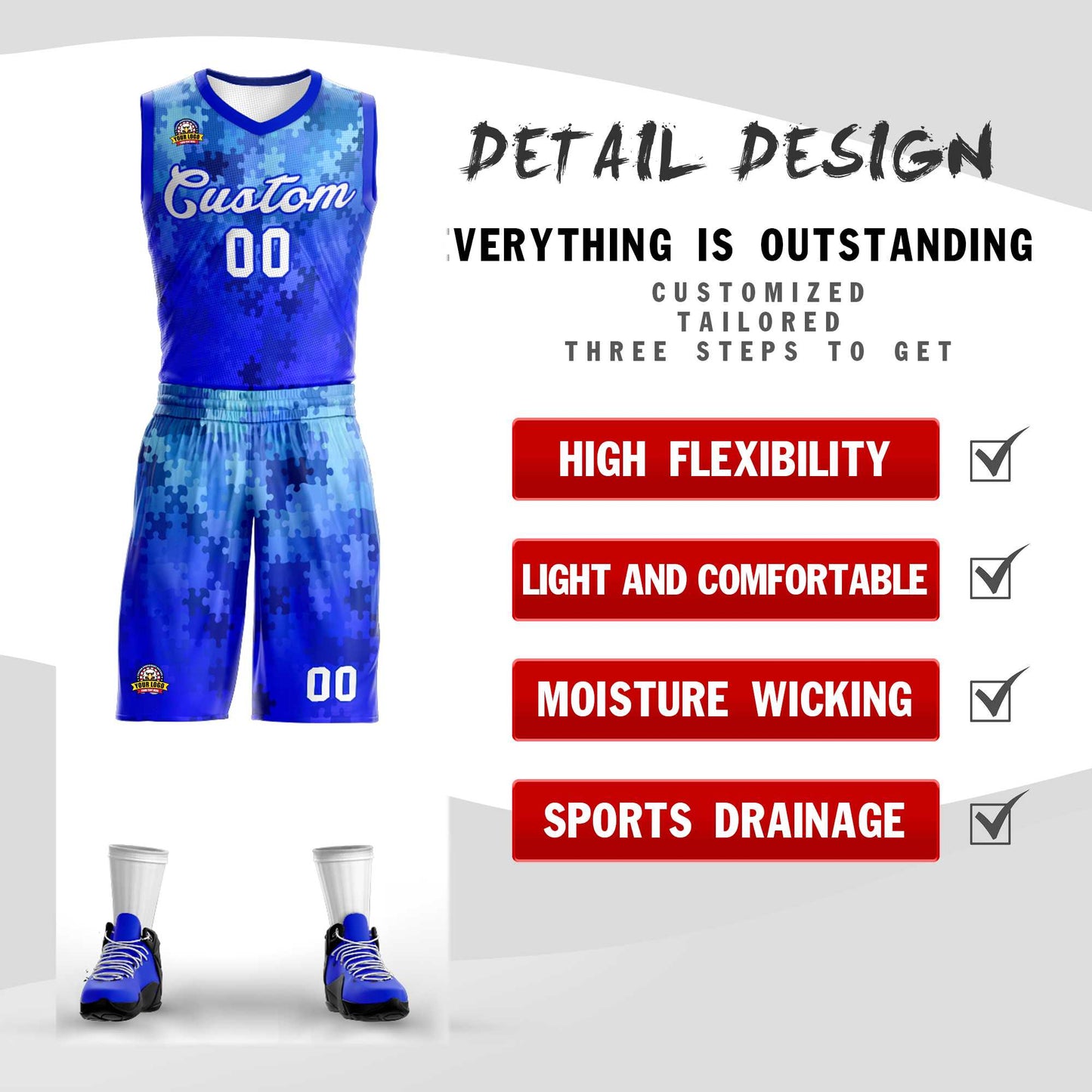 Custom Royal White-Royal Graffiti Pattern Sets Mesh Basketball Jersey