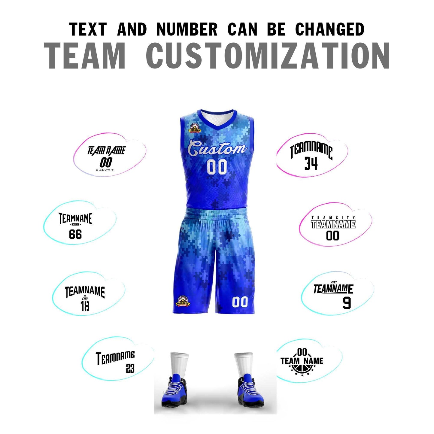 Custom Royal White-Royal Graffiti Pattern Sets Mesh Basketball Jersey