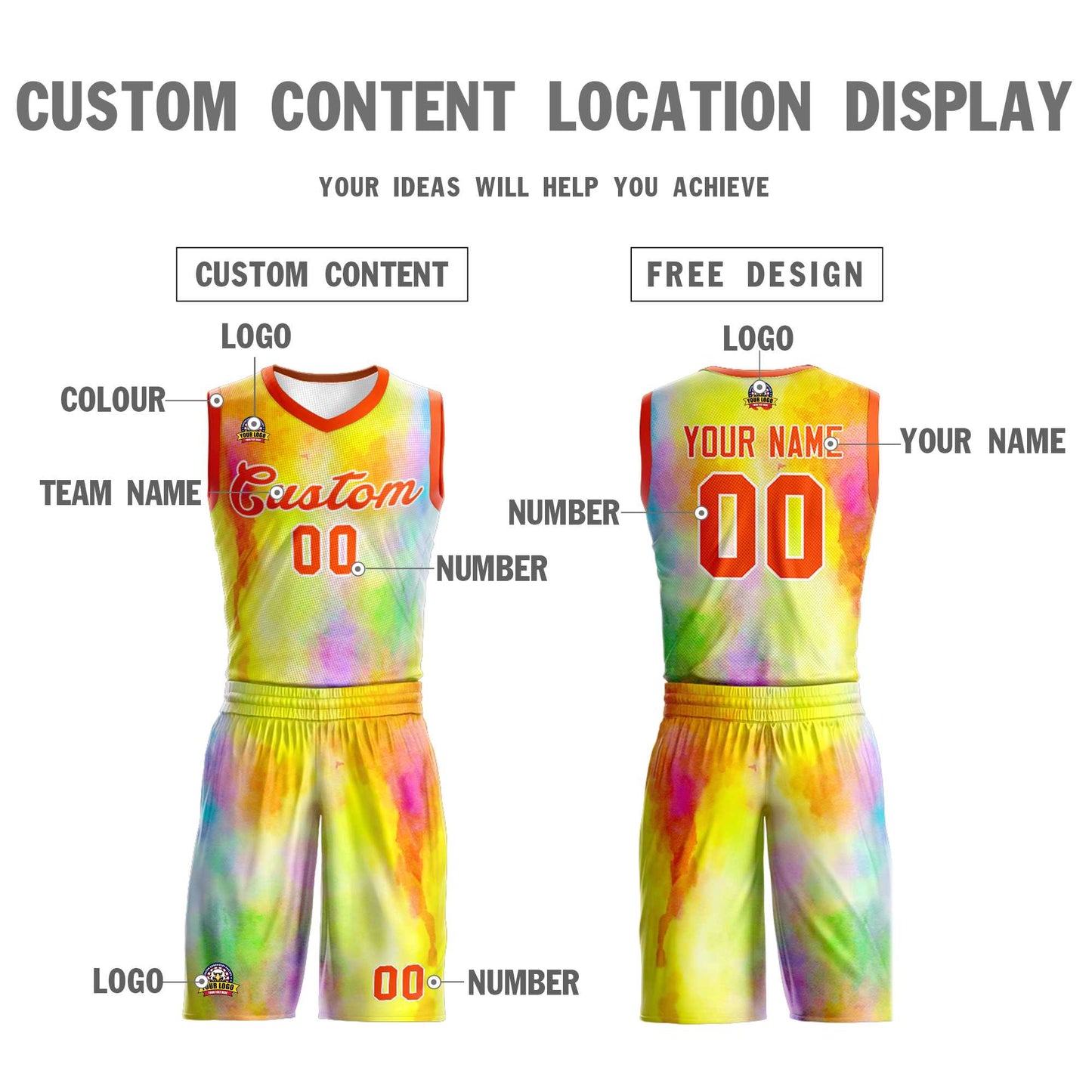 Custom Yellow Orange-White Graffiti Pattern Sets Mesh Basketball Jersey