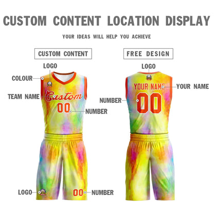 Custom Yellow Orange-White Graffiti Pattern Sets Mesh Basketball Jersey