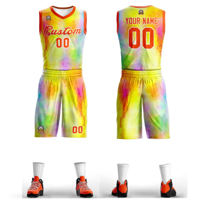 Custom Yellow Orange-White Graffiti Pattern Sets Mesh Basketball Jersey