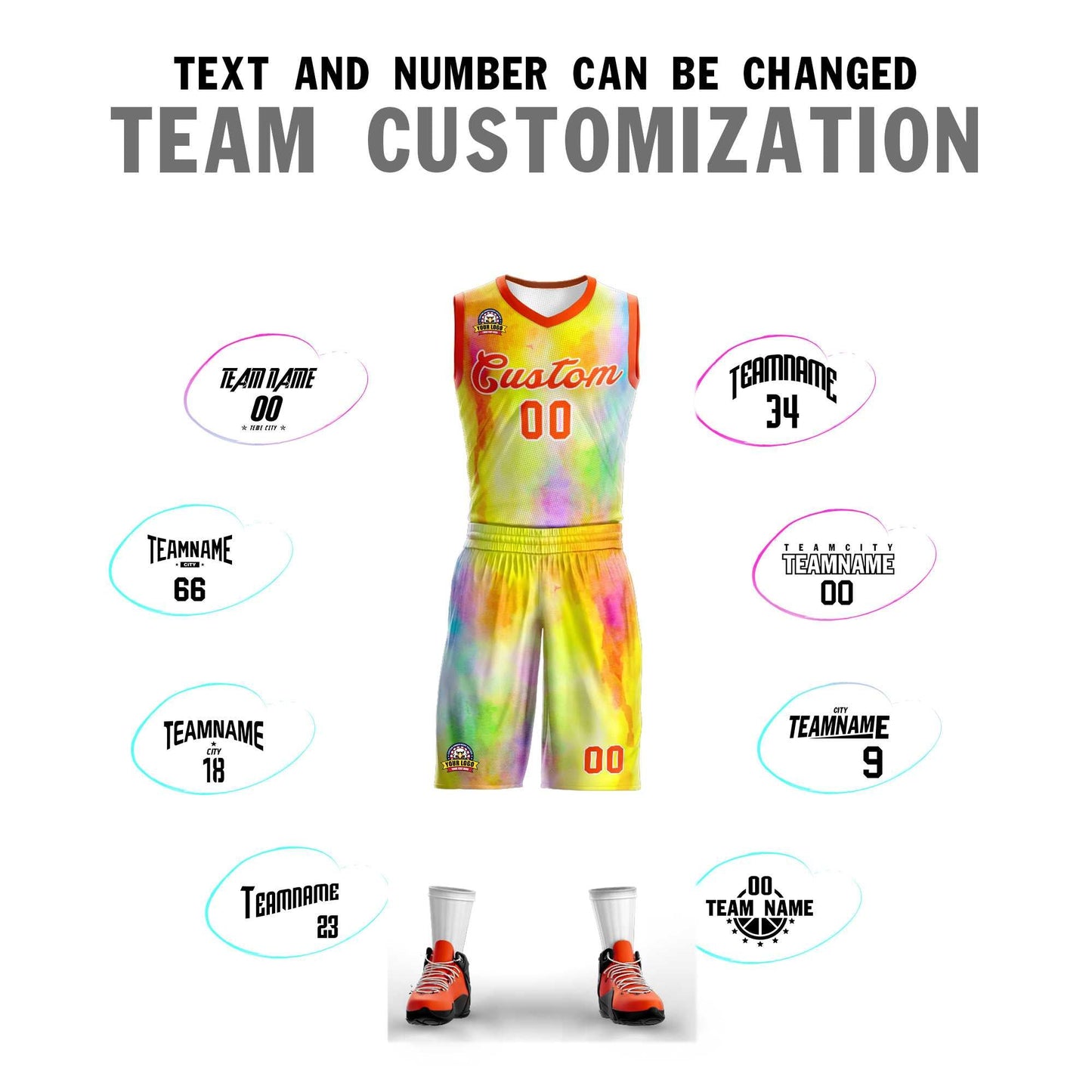 Custom Yellow Orange-White Graffiti Pattern Sets Mesh Basketball Jersey