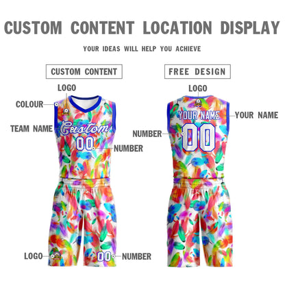 Custom White White-Royal Graffiti Pattern Sets Mesh Basketball Jersey