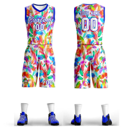 Custom White White-Royal Graffiti Pattern Sets Mesh Basketball Jersey