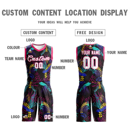 Custom Black White-Pink Graffiti Pattern Sets Mesh Basketball Jersey