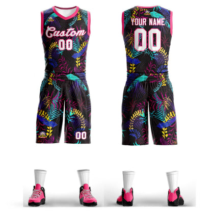 Custom Black White-Pink Graffiti Pattern Sets Mesh Basketball Jersey