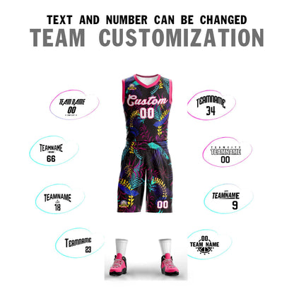 Custom Black White-Pink Graffiti Pattern Sets Mesh Basketball Jersey