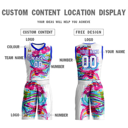 Custom White White-Royal Graffiti Pattern Sets Mesh Basketball Jersey