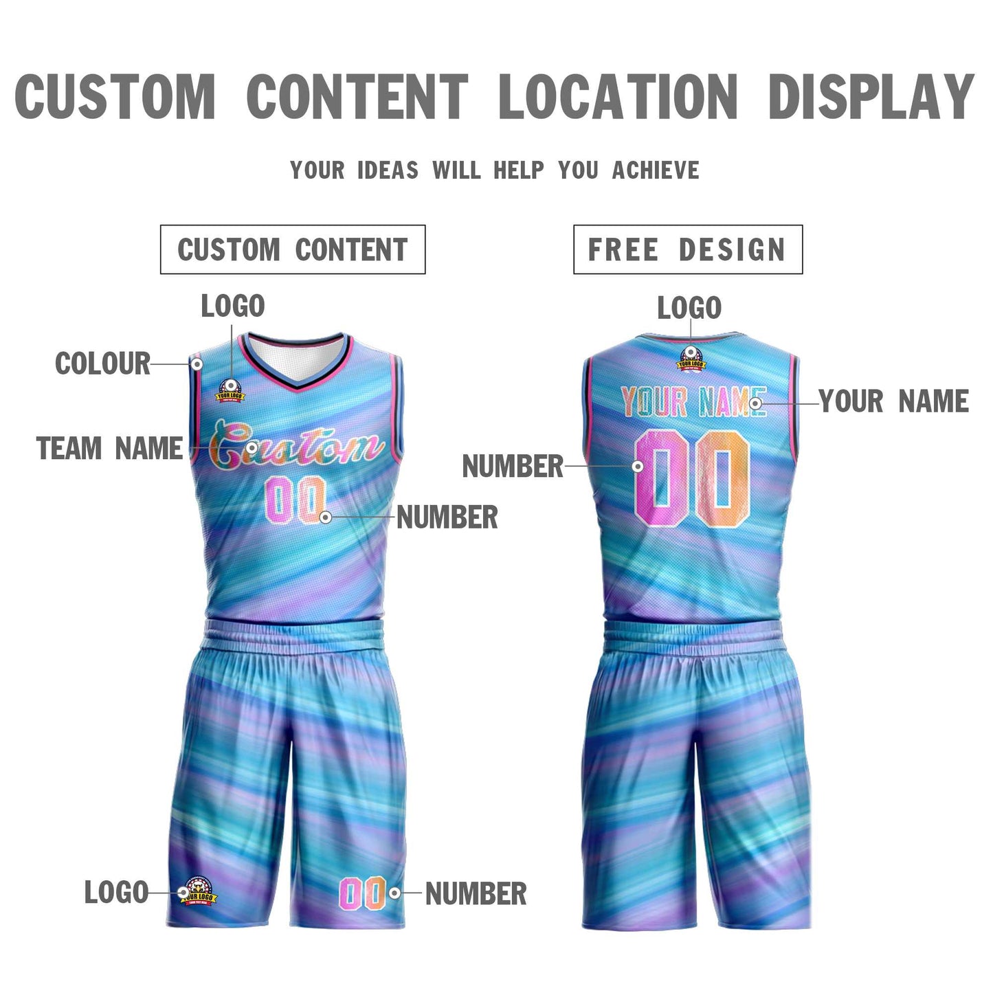 Custom Light Blue White Graffiti Pattern Sets Mesh Basketball Jersey