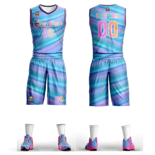 Custom Light Blue White Graffiti Pattern Sets Mesh Basketball Jersey