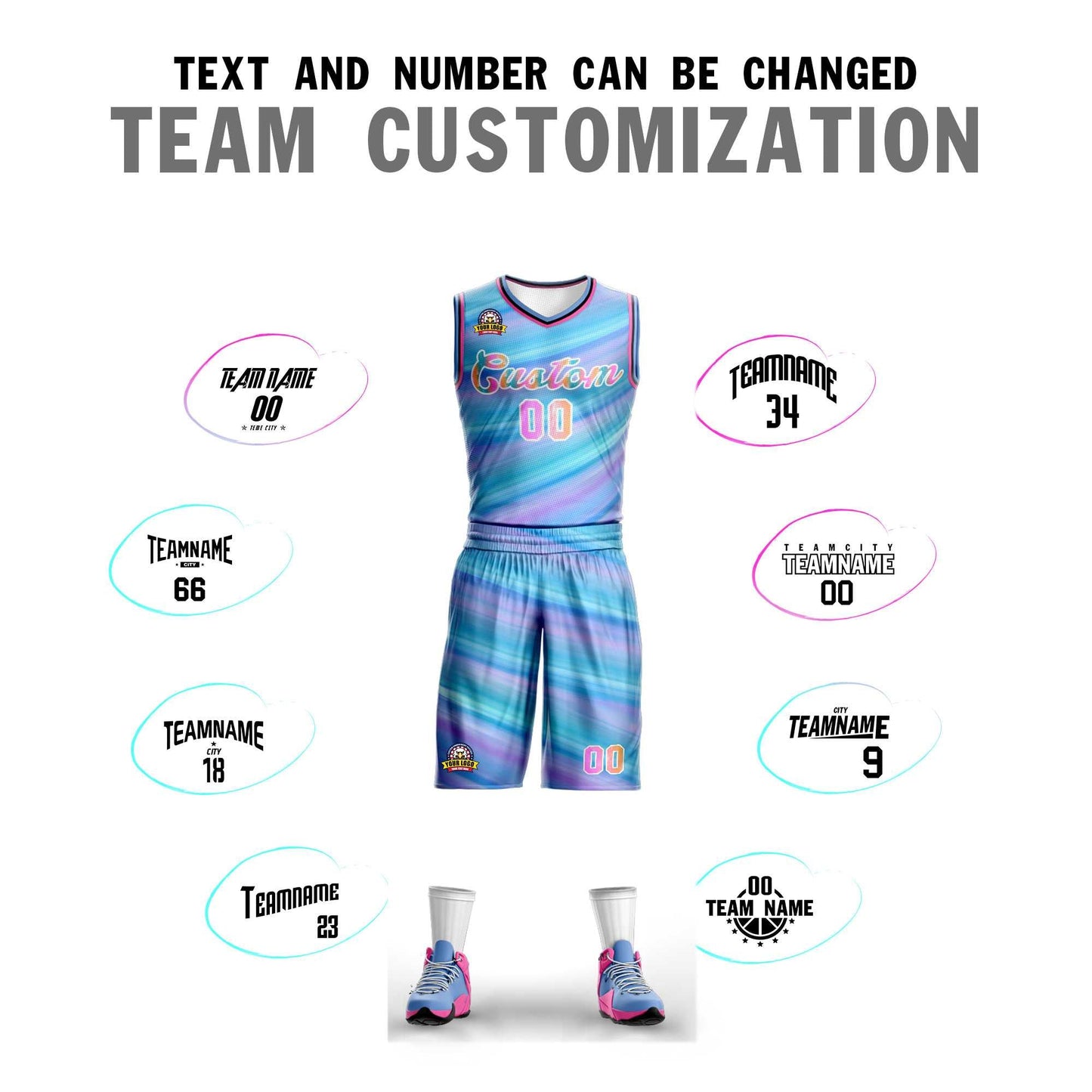 Custom Light Blue White Graffiti Pattern Sets Mesh Basketball Jersey