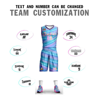 Custom Light Blue White Graffiti Pattern Sets Mesh Basketball Jersey