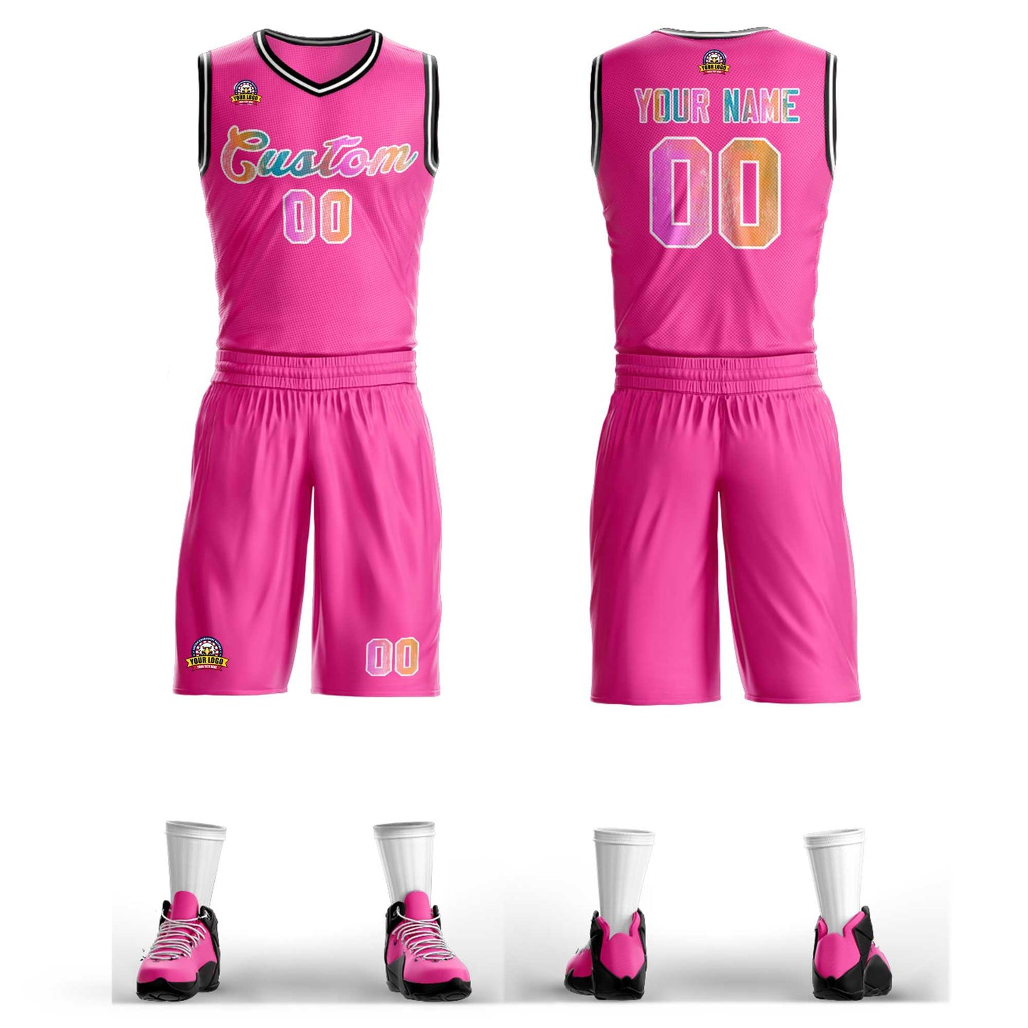 Custom Pink White Graffiti Pattern Sets Mesh Basketball Jersey