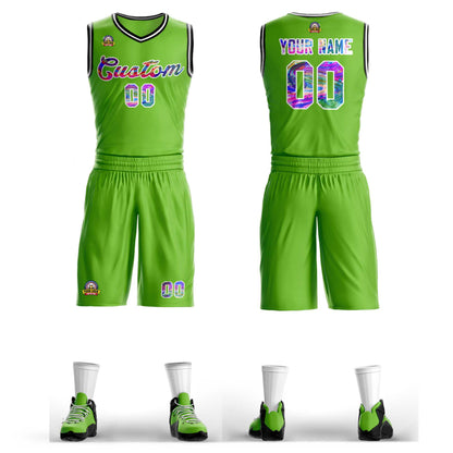 Custom Neon Green White Graffiti Pattern Sets Mesh Basketball Jersey