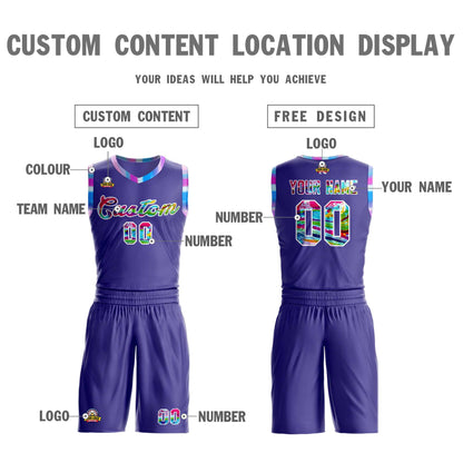 Custom Purple White-Pink Graffiti Pattern Sets Mesh Basketball Jersey