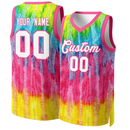 Custom Pink White-Pink Graffiti Pattern Tops Mesh Basketball Jersey