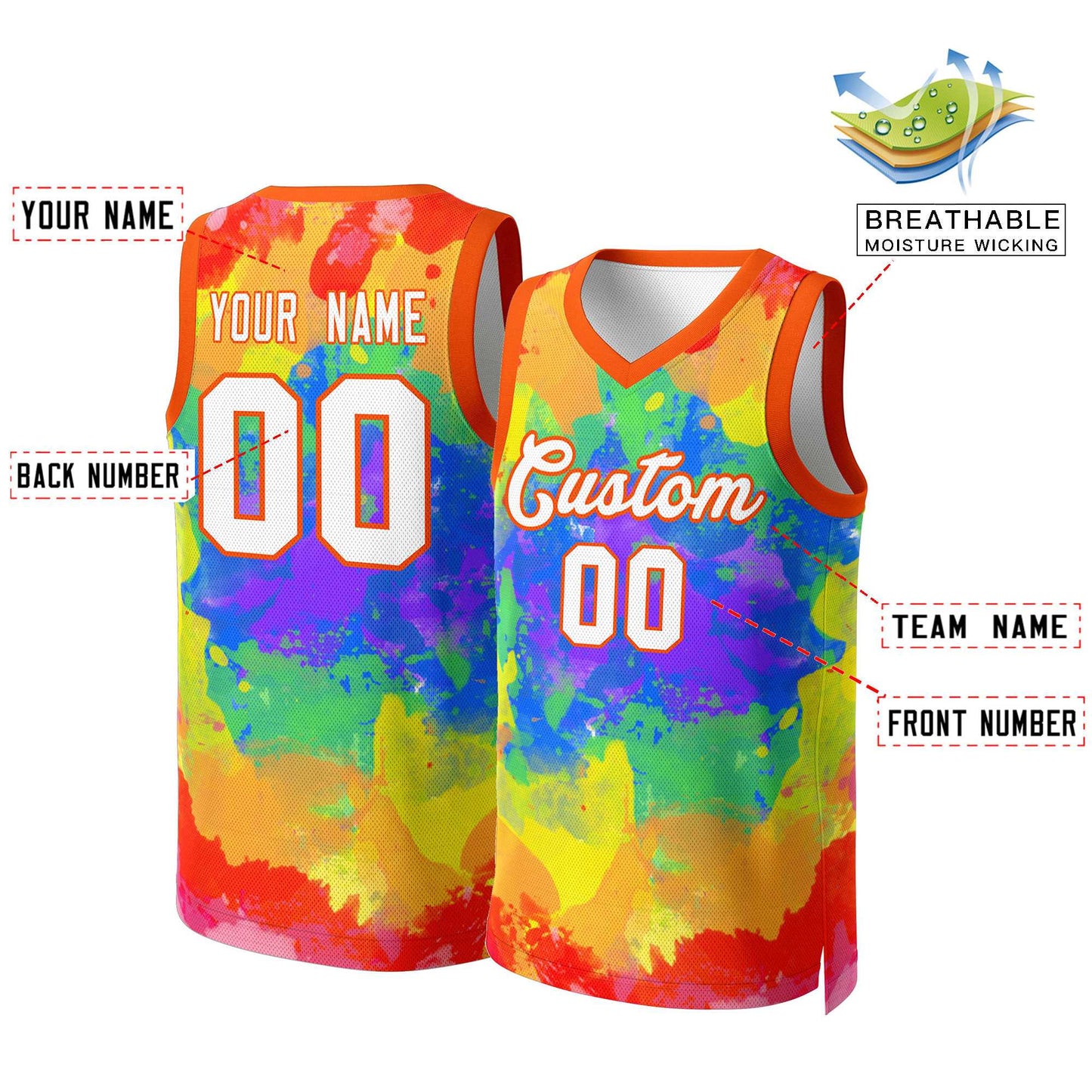 Custom Red White-Orange Graffiti Pattern Tops Mesh Basketball Jersey