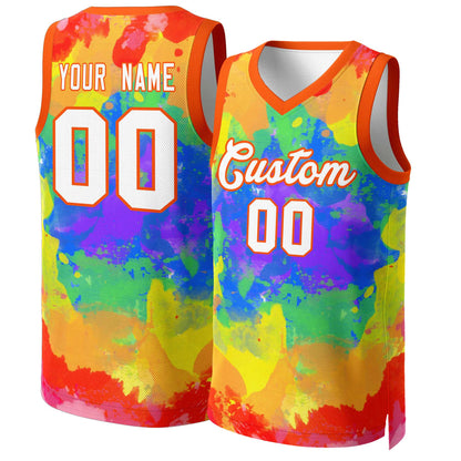 Custom Red White-Orange Graffiti Pattern Tops Mesh Basketball Jersey