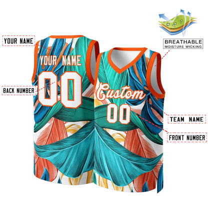 Custom Green White-Orange Graffiti Pattern Tops Mesh Basketball Jersey