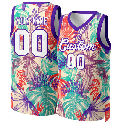 Custom Green White-Purple Graffiti Pattern Tops Mesh Basketball Jersey