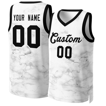 Custom White Black-White Graffiti Pattern Tops Mesh Basketball Jersey