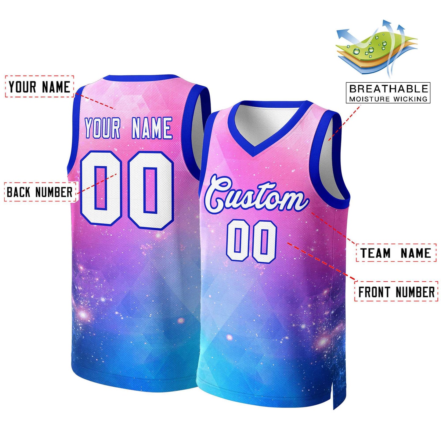 Custom Pink White-Royal Graffiti Pattern Tops Mesh Basketball Jersey