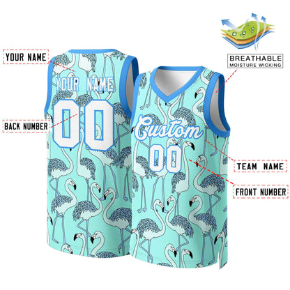 Custom Aqua White-Powder Blue Graffiti Pattern Tops Mesh Basketball Jersey