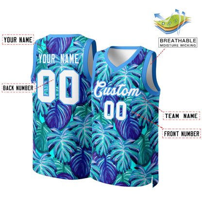 Custom Blue White-Powder Blue Graffiti Pattern Tops Mesh Basketball Jersey