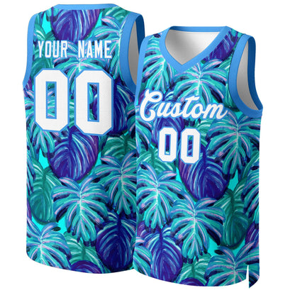 Custom Blue White-Powder Blue Graffiti Pattern Tops Mesh Basketball Jersey