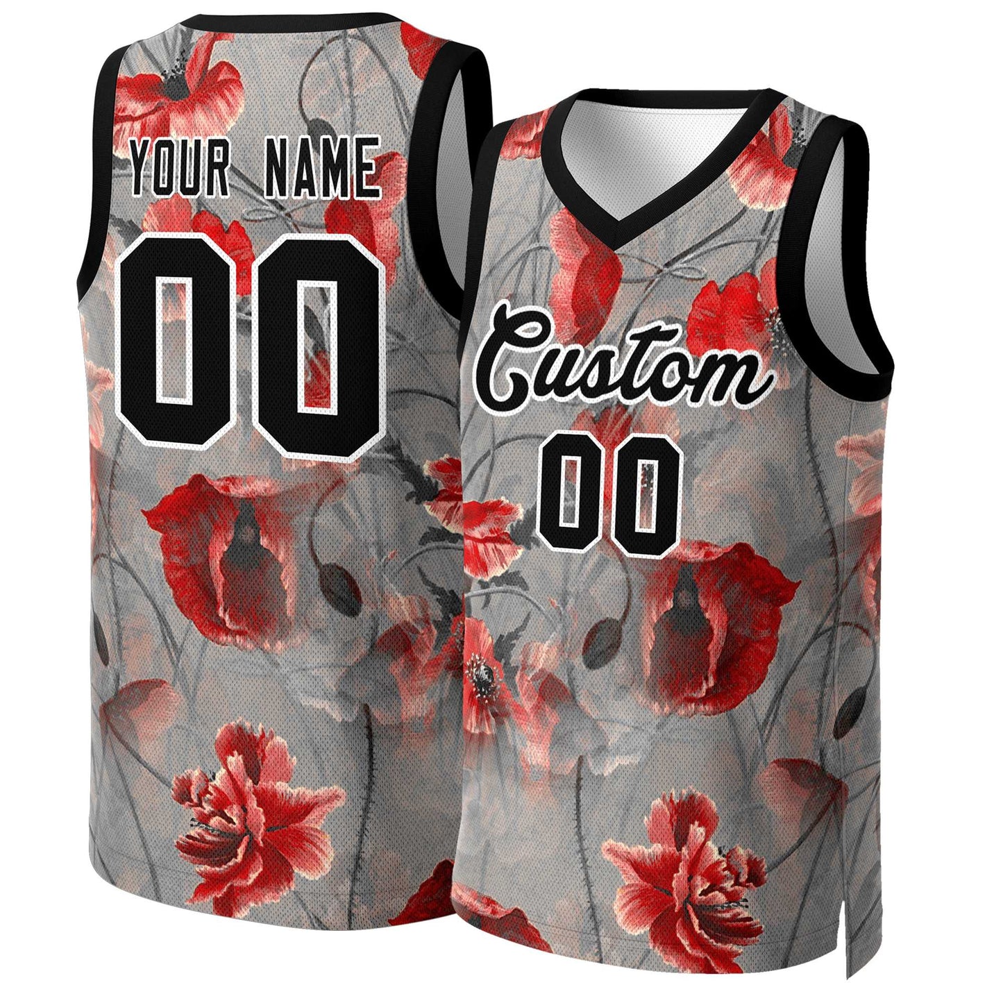 Custom Gray Black-White Graffiti Pattern Tops Mesh Basketball Jersey