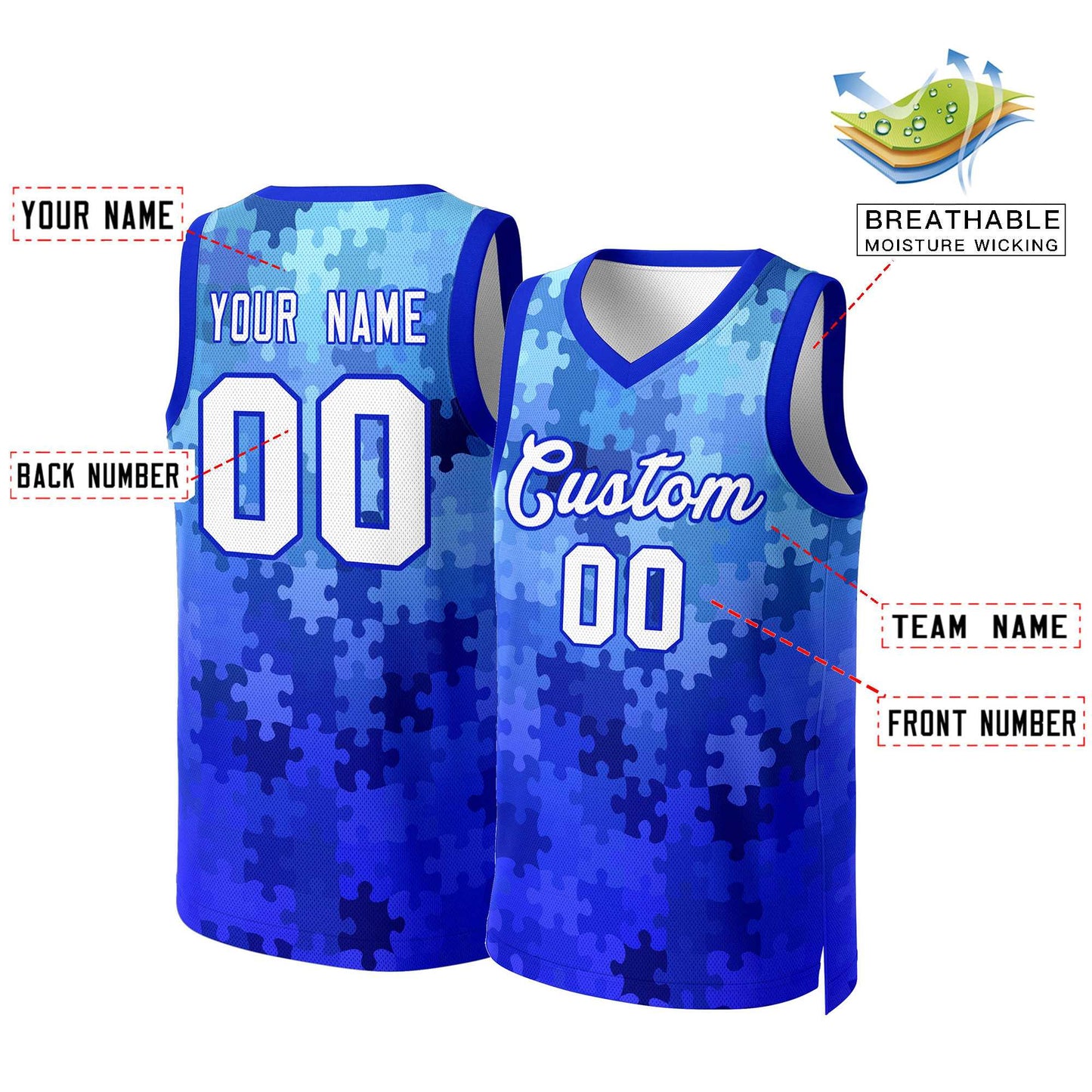 Custom Royal White-Royal Graffiti Pattern Tops Mesh Basketball Jersey