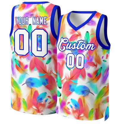 Custom White White-Royal Graffiti Pattern Tops Mesh Basketball Jersey